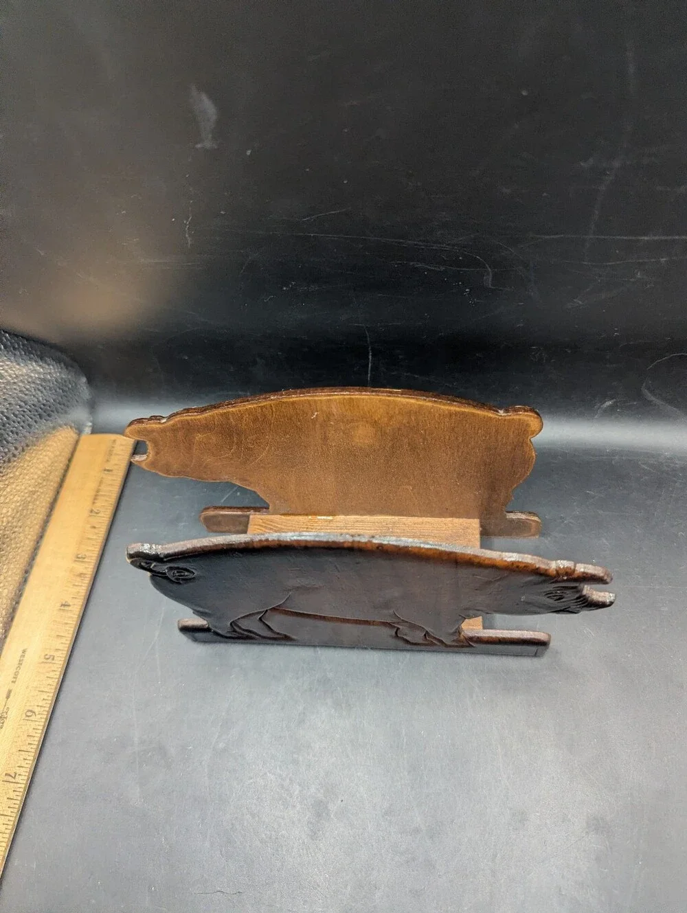 Wooden Pig Napkin Holder - Dark Brown